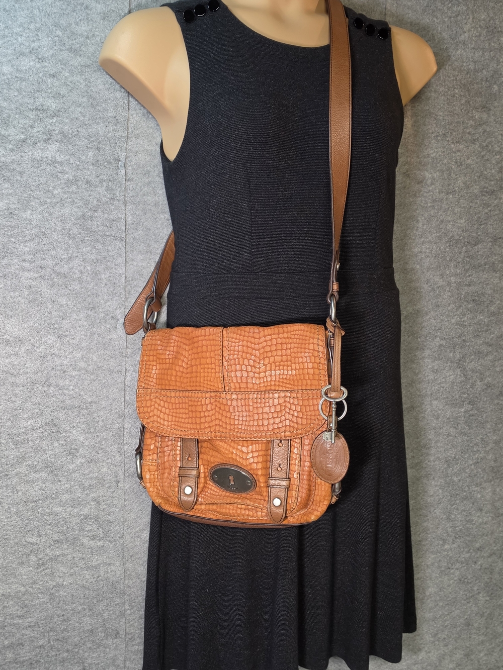 Fossil Orange Croc-Embossed Leather Maddox Flap Crossbody Bag